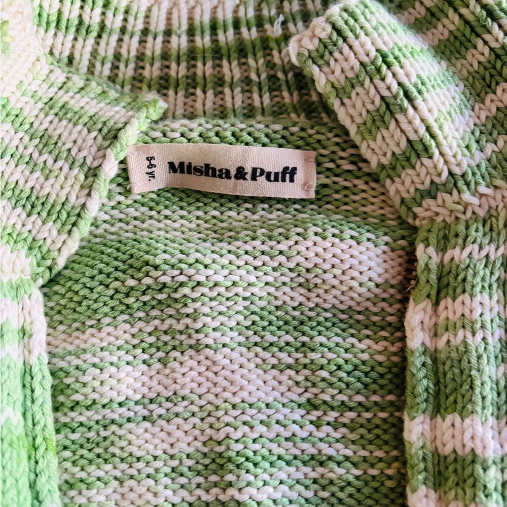 Misha And Puff Green and White Space Dye Kids Caridgan